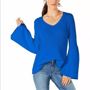 Blue Bell Sleeve V Neck Knit Sweater XL